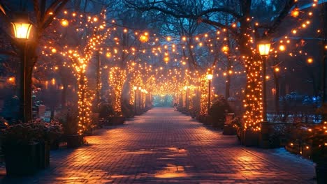 pathway with lights at night