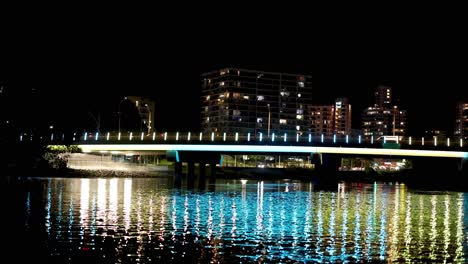 city lights reflecting on water at night