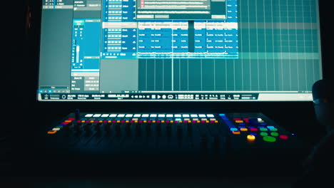 sound engineer in studio making music, asian popular dj working in radio broadcasting studio or music producer working in recording studio, rehearsal room, audio production.