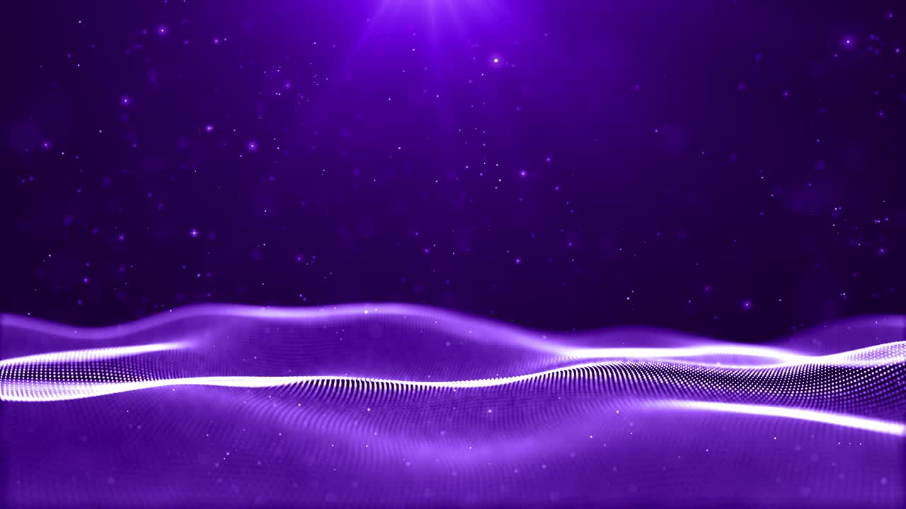 Purple color digital particles wave flow and light flare. abstract technology background concept