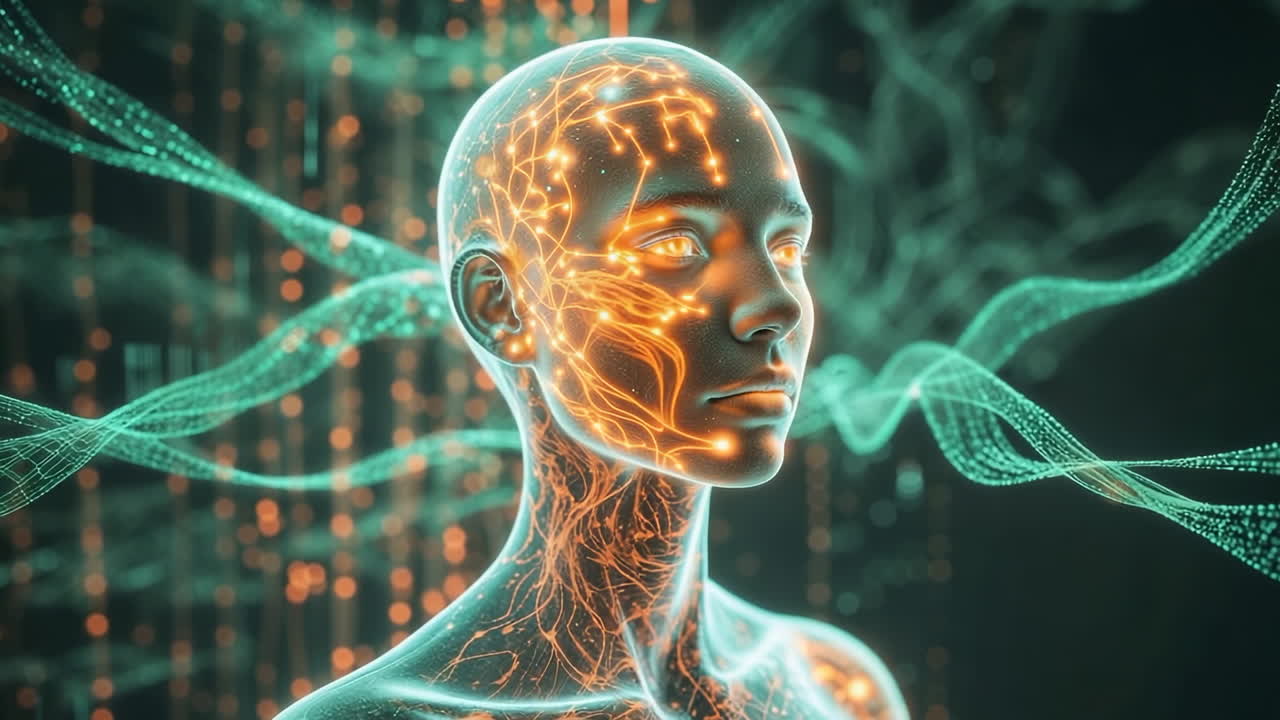 AI Humanoid with Glowing Neural Networks