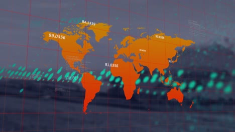 animación del mapa del mundo y procesamiento de datos financieros a través de la red.
