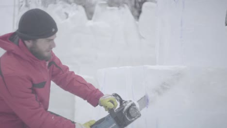 ice carving artist at work