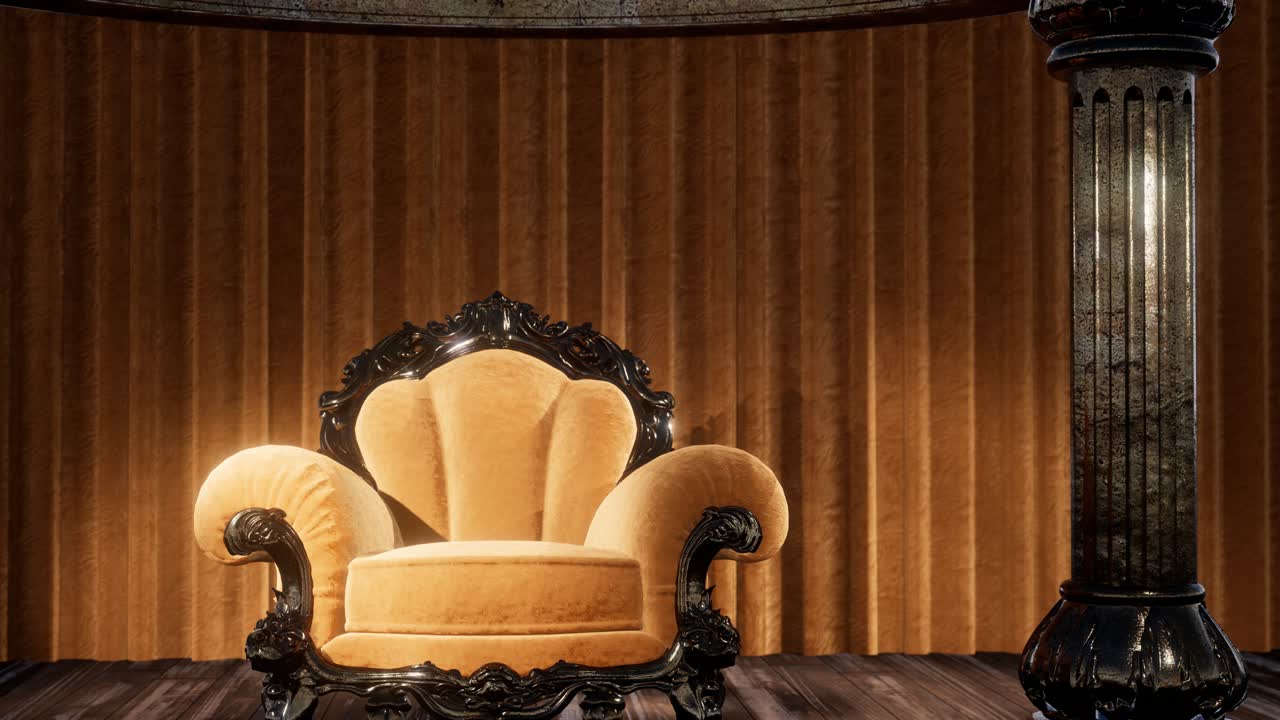 의자 가 있는 고급스러운 극장 커튼 무대