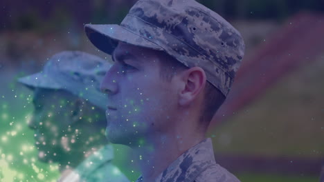 animation of light spots over diverse male soldiers