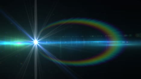 digital animation of spot of light and rainbow flare against copy space on black background