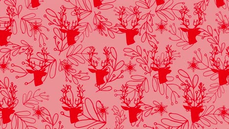 animación de un patrón de renos y muérdago sobre un fondo rosa