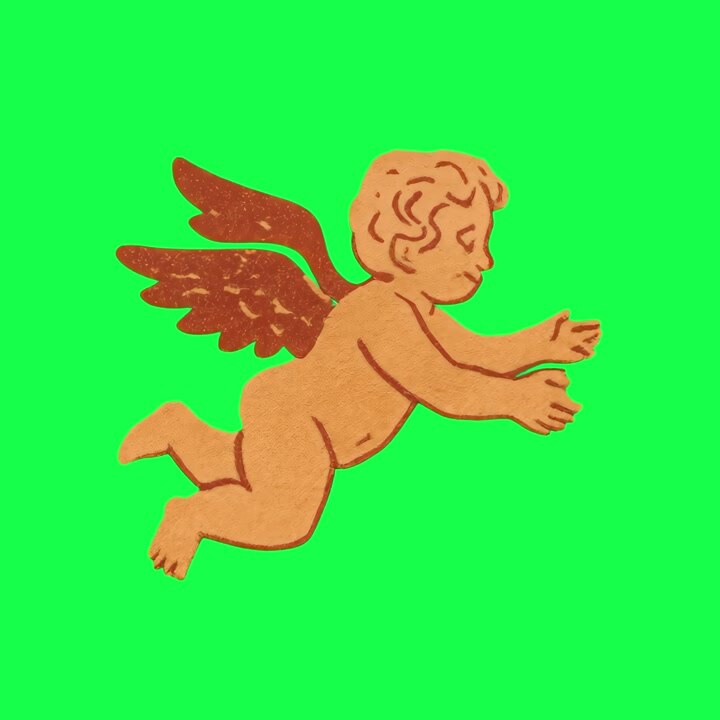 Animated Illustration of a Flying Cherub on Green Screen