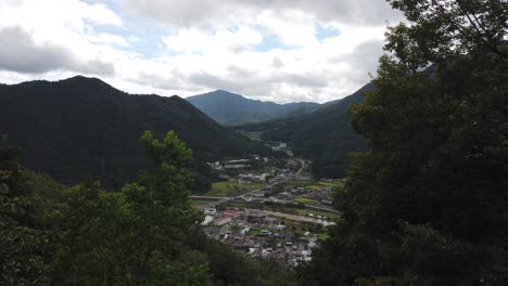 high angle view of asago japan, village between valley establishing shot