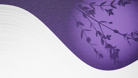 graphics art animation of split screen with empty white space and flower plant moving by gentle summer breeze on purple background drop shape