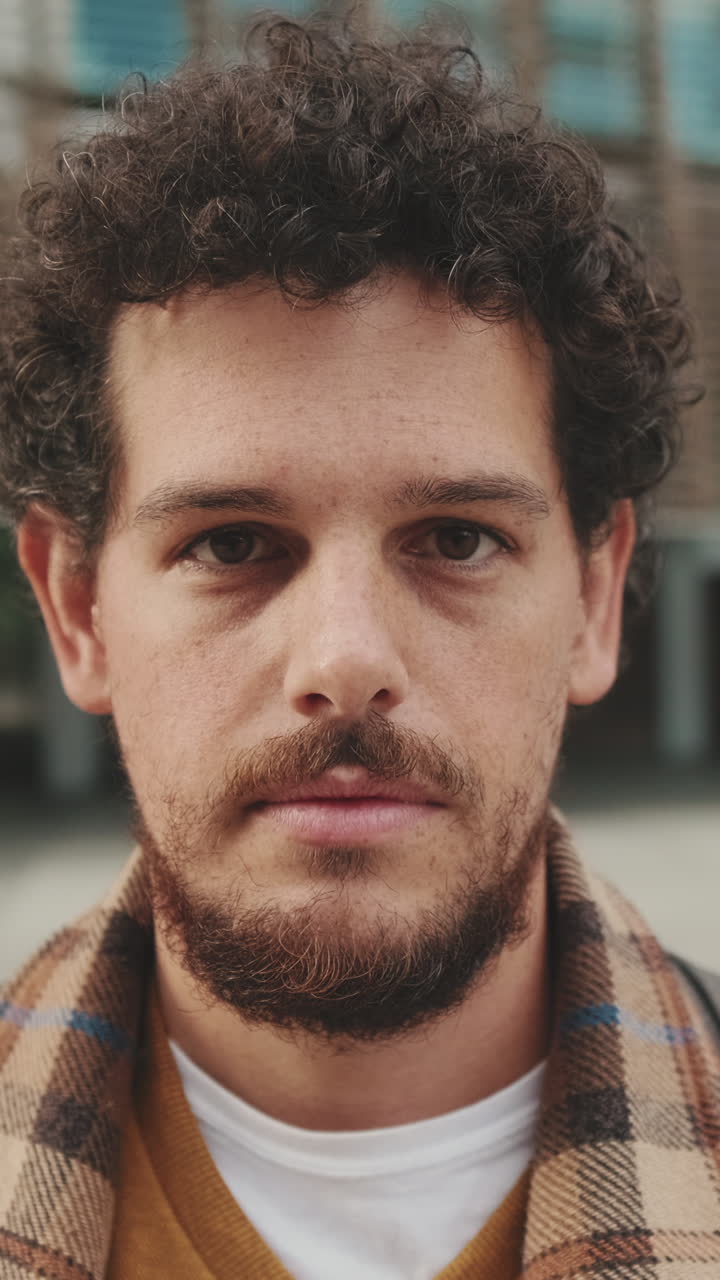 Portrait of a man with curly hair and a beard
