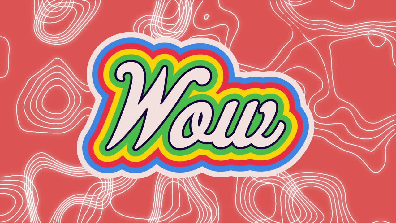 Animation of wow text over lines on red background