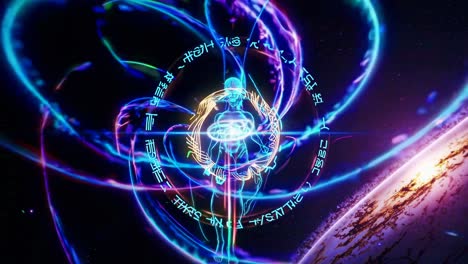abstract cosmic figure with energy aura