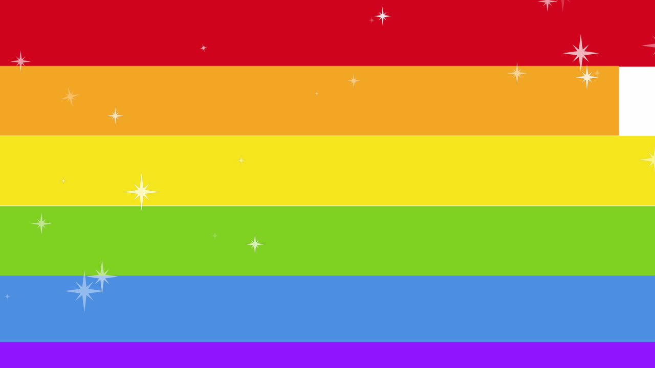 animación de orgullo texto lgbtq y estrellas cayendo sobre el fondo del arco iris
