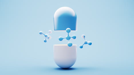 medical capsule and molecules, 3d rendering.