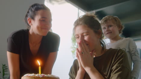 lesbian woman celebrating birthday with wife and little son
