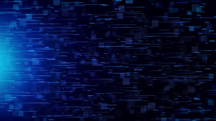 Sfondo futuristico flusso dati digitali in movimento particelle luminose hi-tech trasferimento dati big data