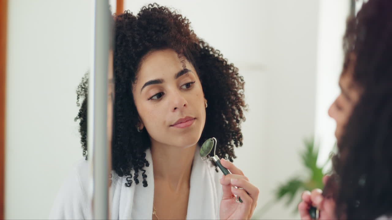 Woman Applying Face Mask in Front of a Mirror