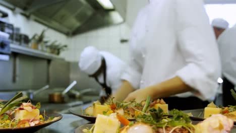 male chef keeping appetizer plate ready on the order station 4k