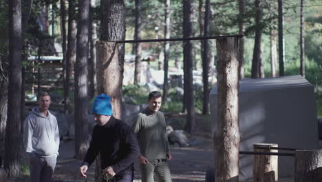 outdoor pull-up workout in the forest