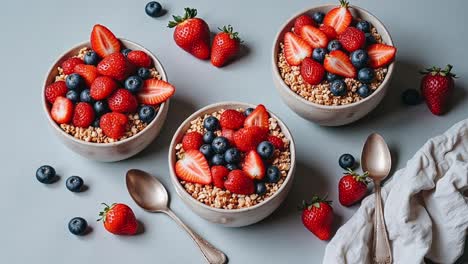 fresh strawberry and blueberry granola bowls