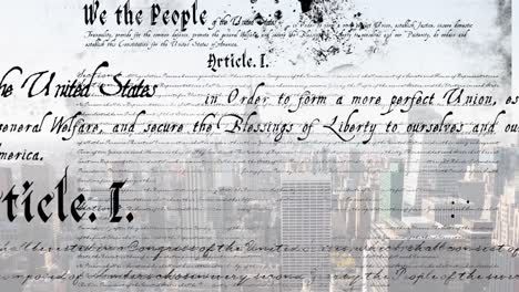 Animation-of-american-constitution-text-over-cityscape