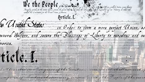 animation of american constitution text over cityscape