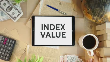 index value displaying on finance tablet screen