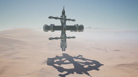 alien spaceship rotate over desert