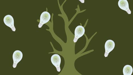 Animation-of-lightbulbs-over-tree-on-green-background