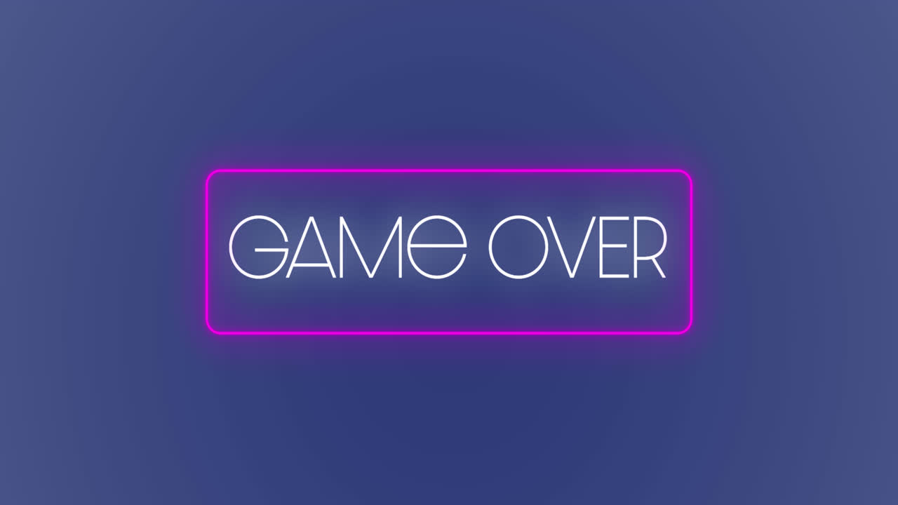 Animation of game over text over neon frame and blue background