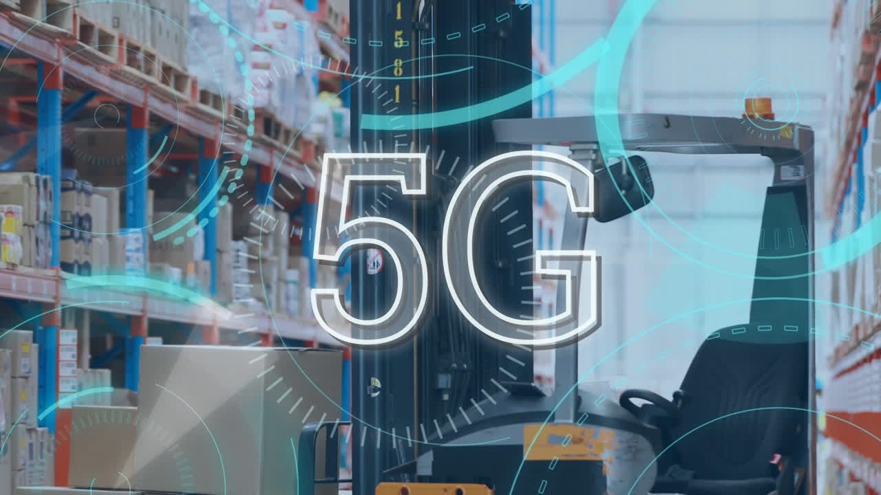 다중 네온 라운드 스캐너를 통해 창고에서 포크 트럭 차량에 대한 5g 텍스트