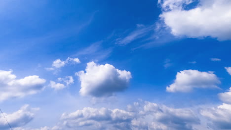 cumulus and cirrus clouds moving in the atmosphere. low angle view on the blue skies with floating cloudscape. timelapse.