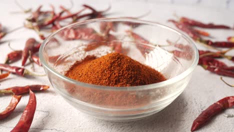 dried chili powder in a glass bowl