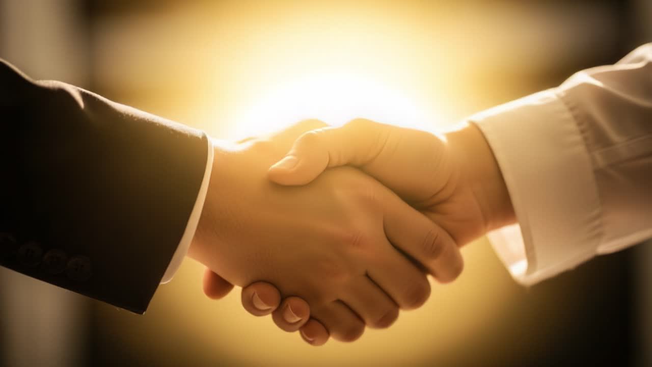 A Close-up of Two Hands Engaged in a Firm Handshake Against a Softly Lit Background, Symbolizing Agreement, Partnership, and Mutual Understanding in Professional Contexts