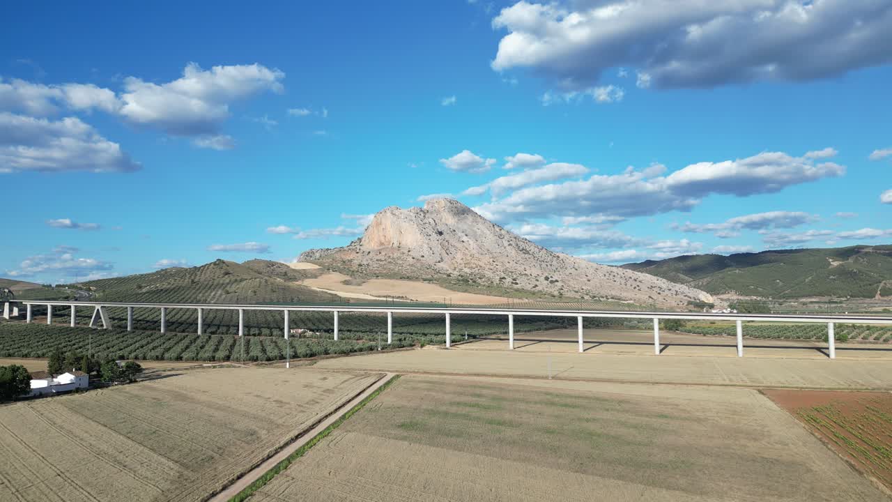 Video with a drone flying over a famous mountain in the south of Andalusia in the Malaga city of Antequera, called the Peña de los enamorados