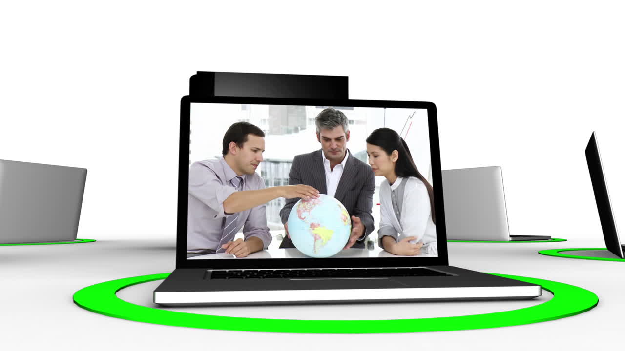 animación que representa la computación en la nube que conecta las computadoras portátiles al servidor