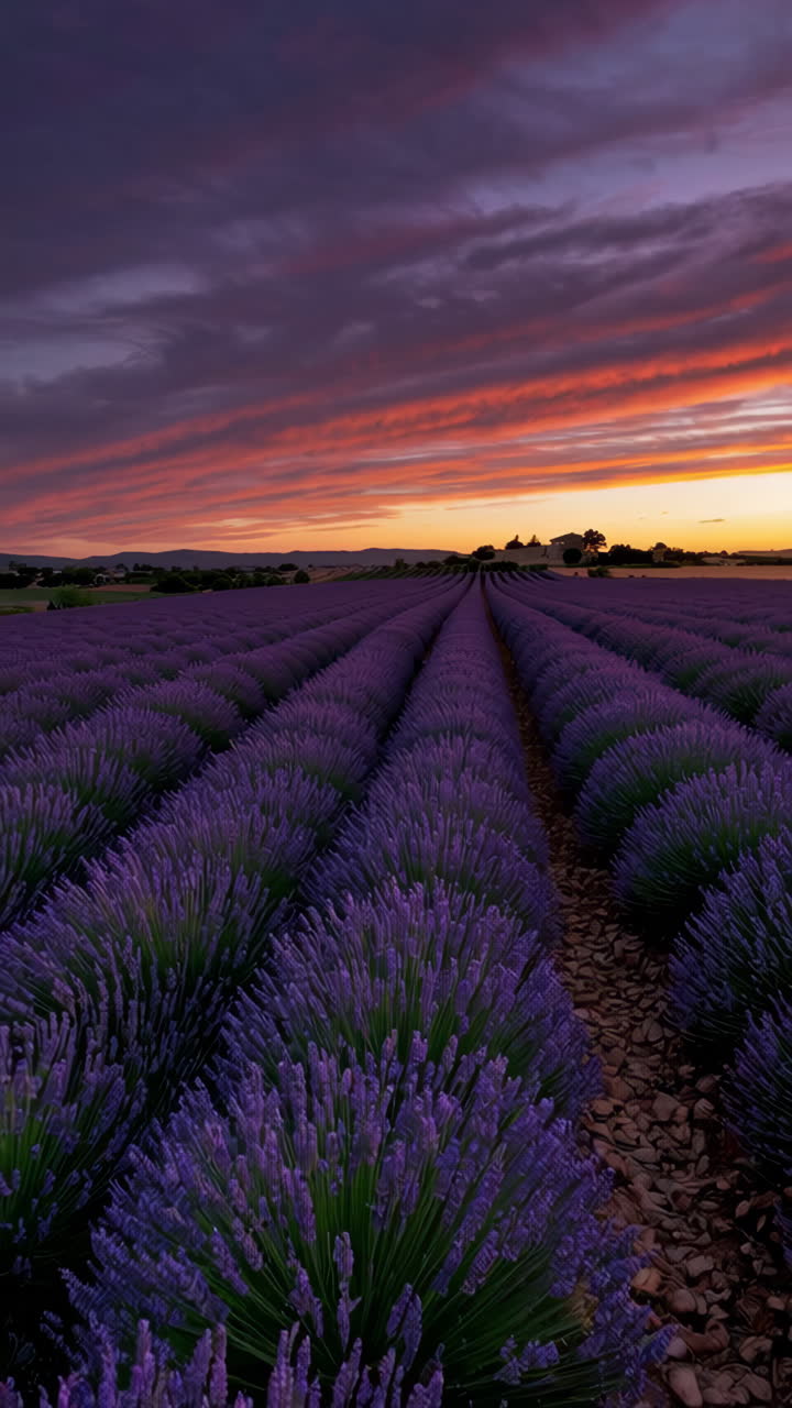 Vibrant Purple Lavender Field at Sunset