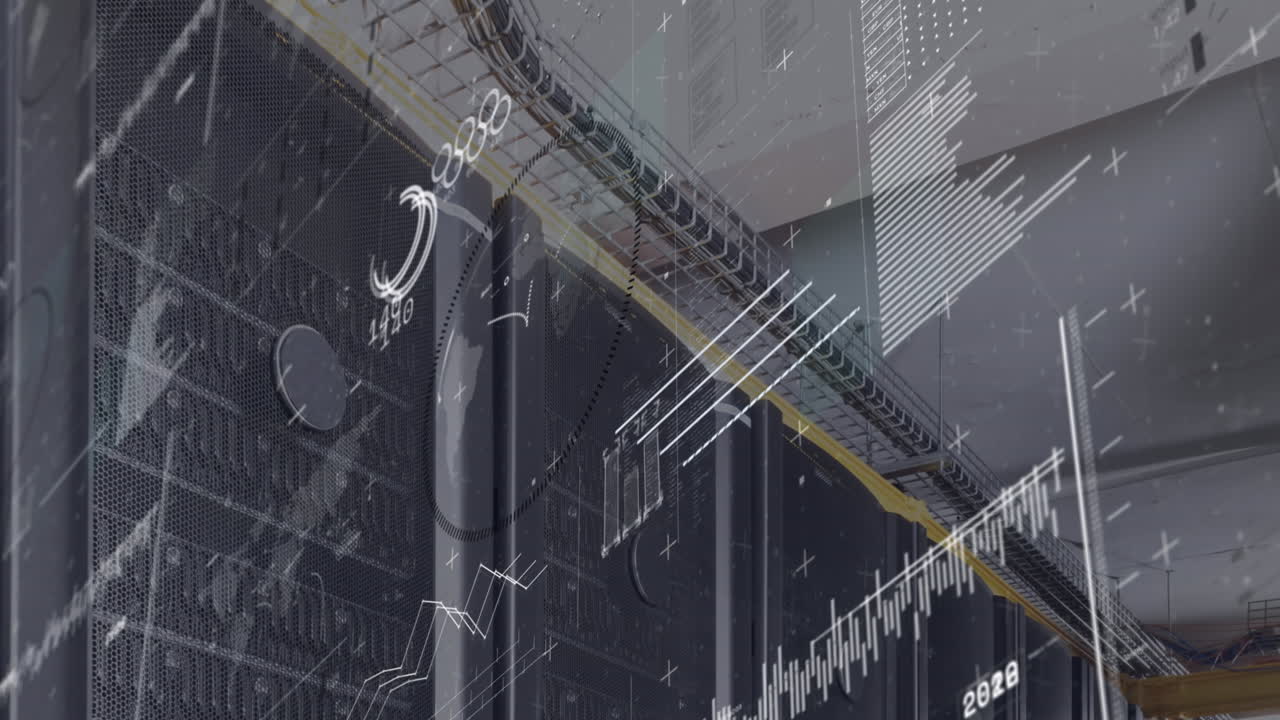 컴퓨터 서버  ⁇ 에 대한 회전 지구와 데이터 처리 인터페이스의 애니메이션