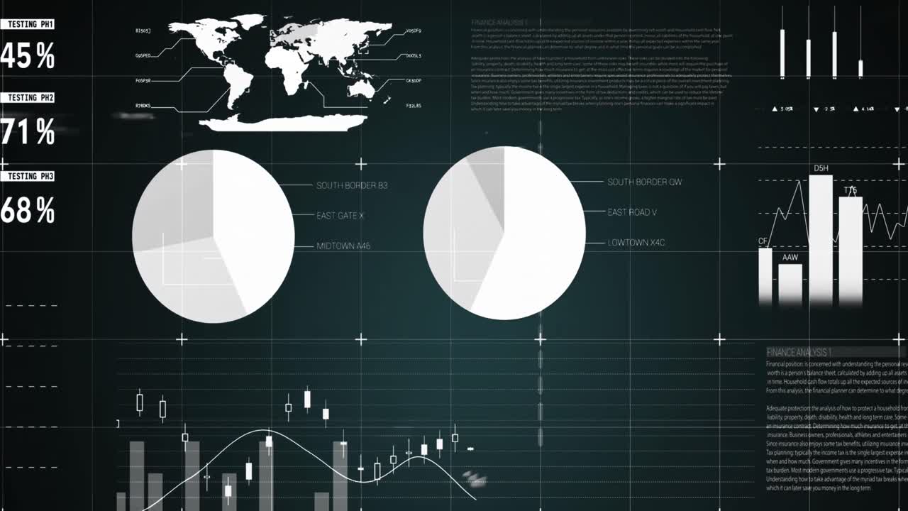 animación del patrón de cuadrícula sobre la interfaz infográfica contra un fondo abstracto