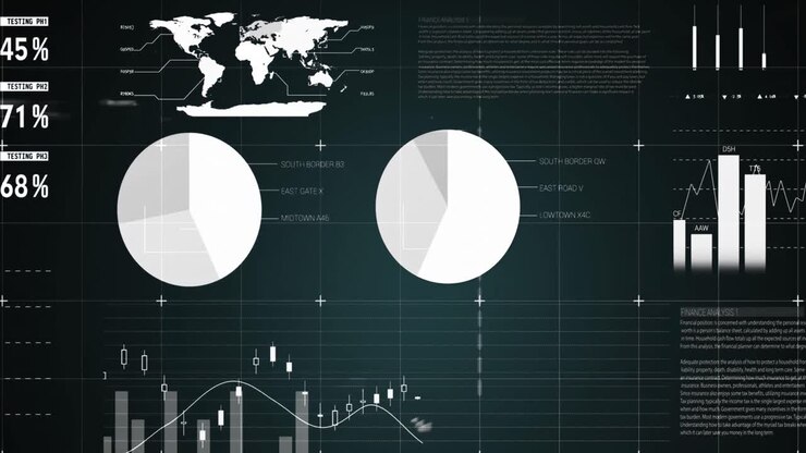 Animation of grid pattern over infographic interface against abstract background