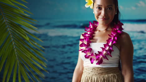 beautiful hawaiian hula dancer with lei
