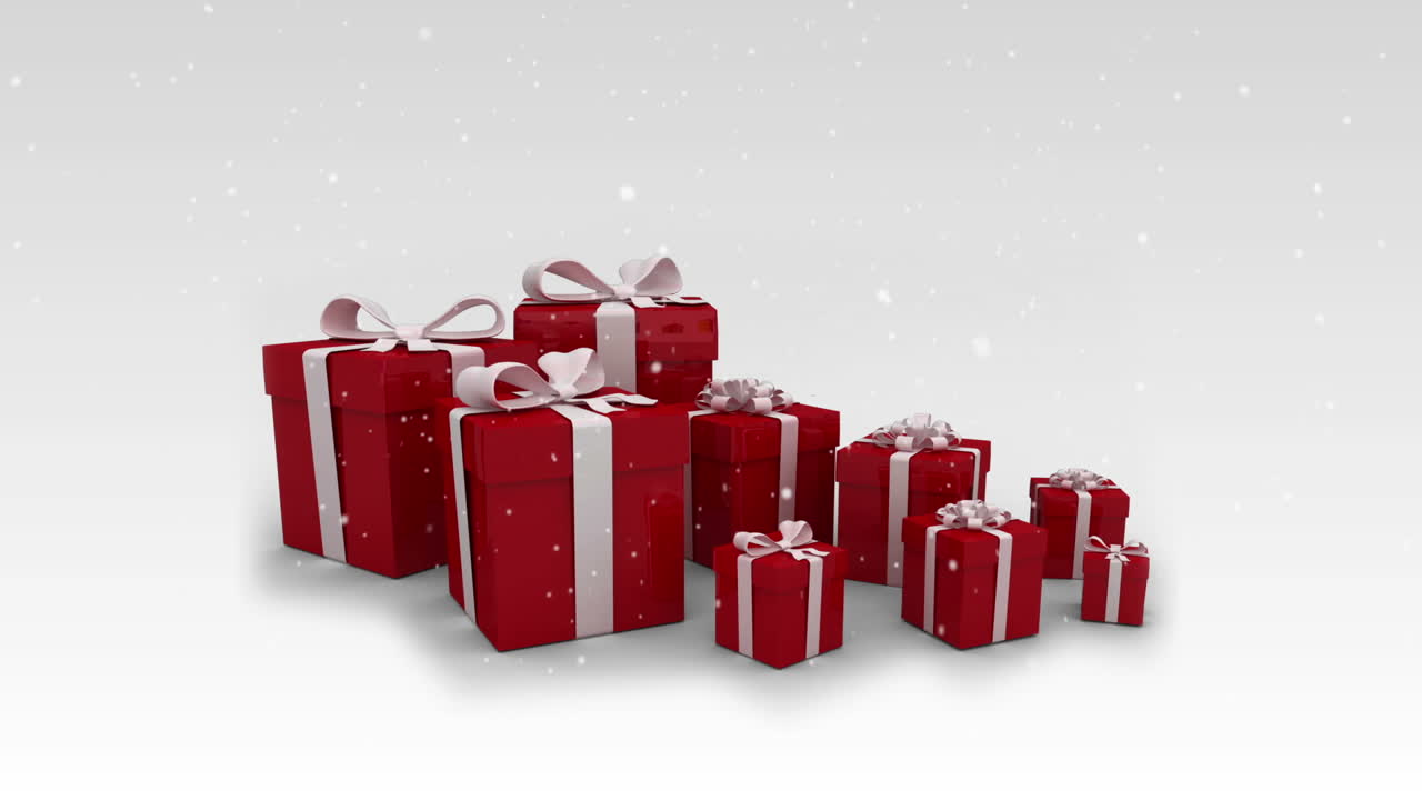 Appearing red christmas gifts on white background