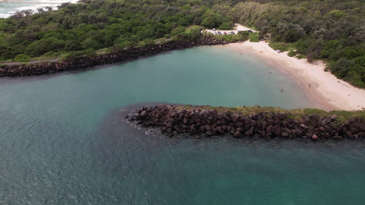 Aerial View Of Marlo's Beach,Tweed River In NSW, Australia - Drone Shot