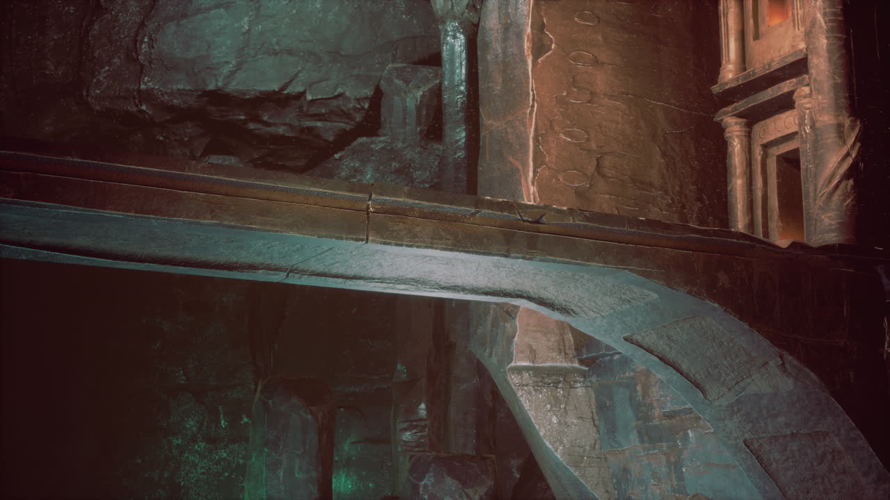 viejo puente de piedra dentro de una cueva grande