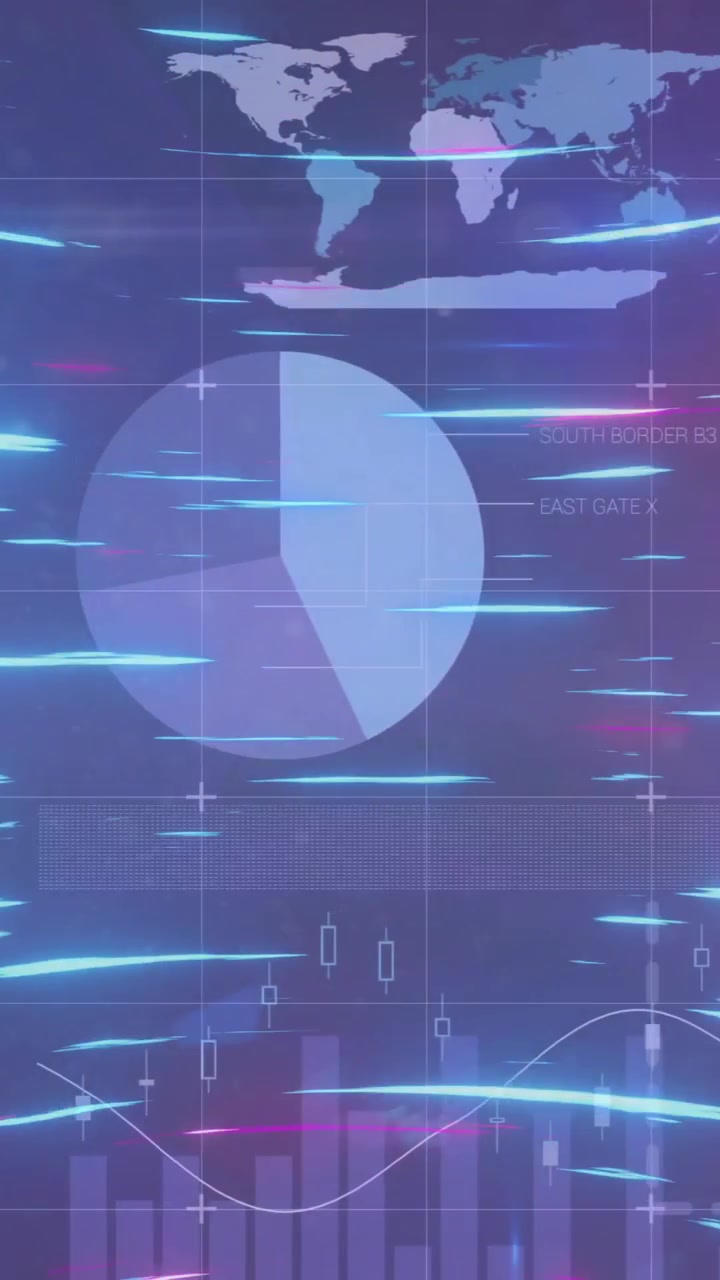 Data visualization with charts and graphs over digital world map animation
