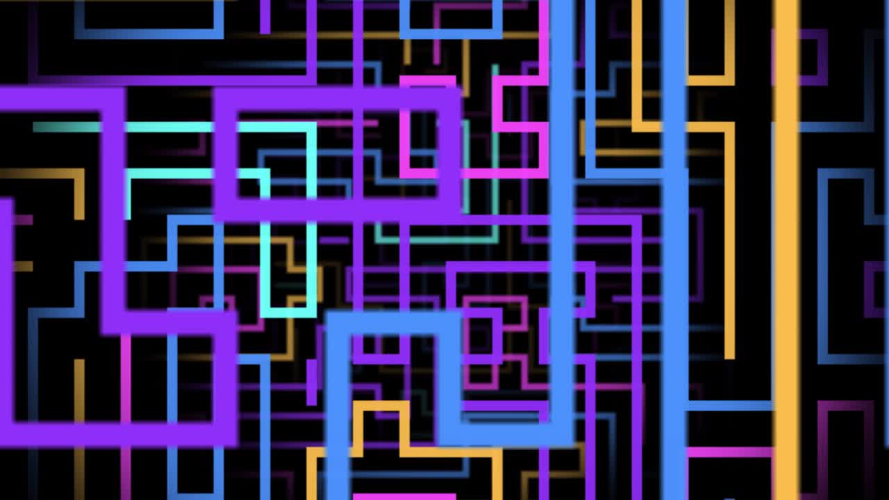 colorful abstract lines animation. fly through labyrinth pattern. live wallpaper, background, animated backdrop or banner. bright geometric shapes, maze texture loopable stock footage. retro style