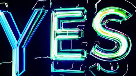 vibrant green neon yes sign pulsating with dynamic light distortion, creating intense visual energy against dark minimalist background