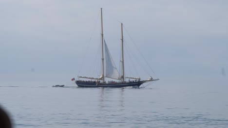 fishing schooner replica ship touring passengers on the sea in algarve, portugal