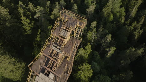 dense treetops with ruined ski jump in remote forest mountains of bakuriani in georgia